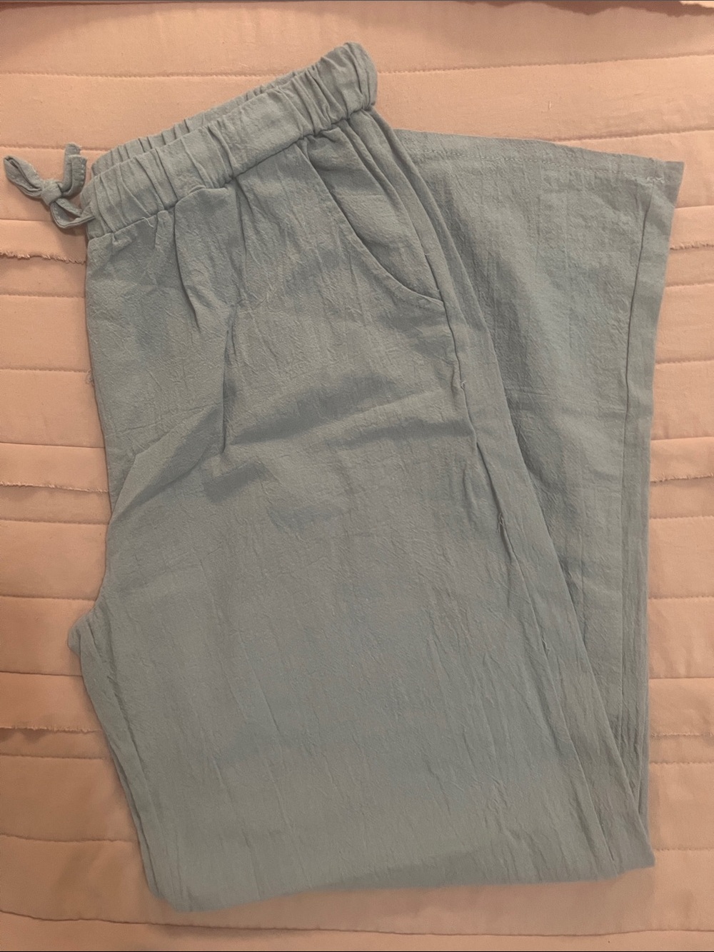 Light Blue Women’s Drawstring Linen-Blend Pants
